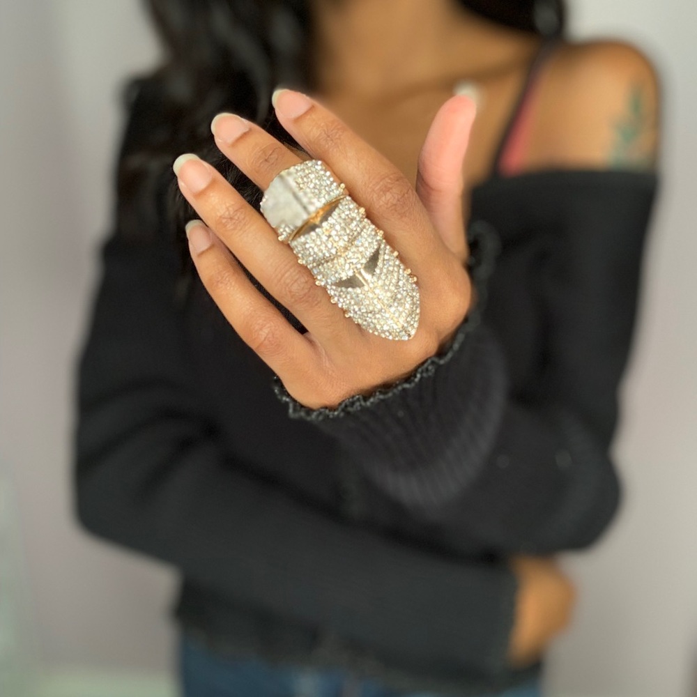 GOLD & CRYSTAL FINGER CUFF RING